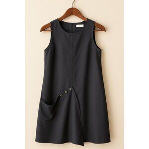 Tibi Asymmetrical Sleeveless 3 Snap Shift Dress Black Sz O Contemporary‎ Artsy